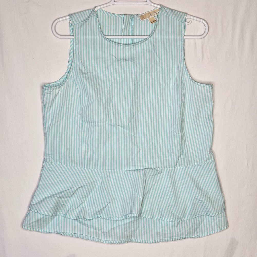 Michael Kors Tank Top Blouse Baby Blue Size Medium Striped Ruffle Office Layer